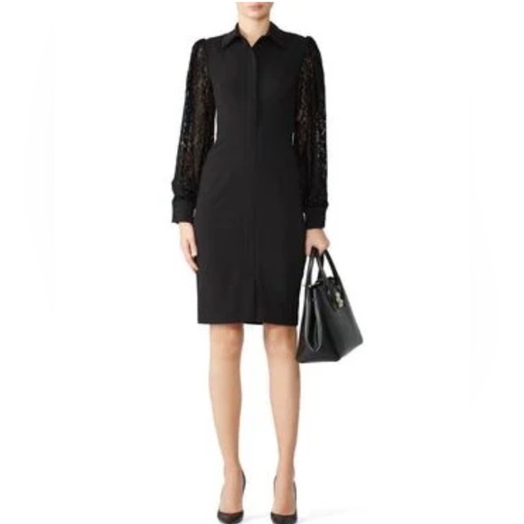 Badgley Mischka Dresses & Skirts - Badgley Mischka Black SHirt dress with lace long sleeves size 4
